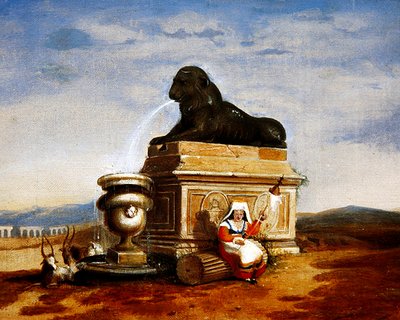 Capriccio de ruines romaines avec une paysanne italienne filant, vers 1825 - French School