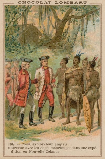 Le capitaine James Cook rencontrant des chefs maoris en Nouvelle-Zélande, 1769 - French School