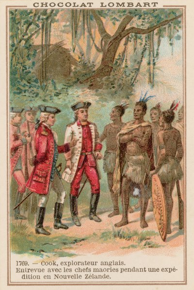 Le capitaine James Cook rencontrant des chefs maoris en Nouvelle-Zélande, 1769 - French School