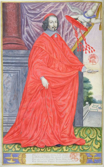 Cardinal Mazarin, illustration de Les Panégyriques des Hommes Illustres de Notre Siècle par Puget de la Serre, 1655 - French School