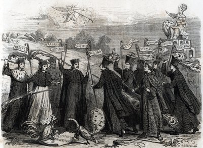 Caricature sur Unigenitus, une constitution apostolique sous forme de bulle papale promulguée par le pape Clément XI en 1713, ouvrant la phase finale de la controverse janséniste en France 1713 (gravure) - French School