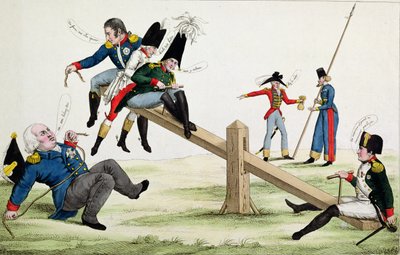 Caricature représentant Louis XVIII (1755-1824) Napoléon (1769-1821) et les Alliés à l
