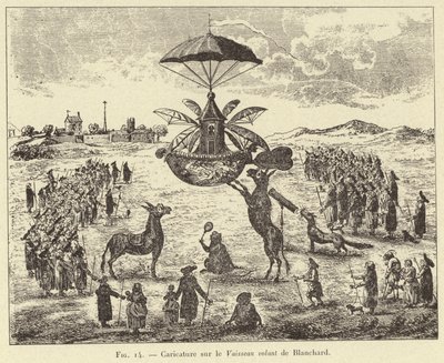 Caricature sur le Vaisseau volant de Blanchard - French School