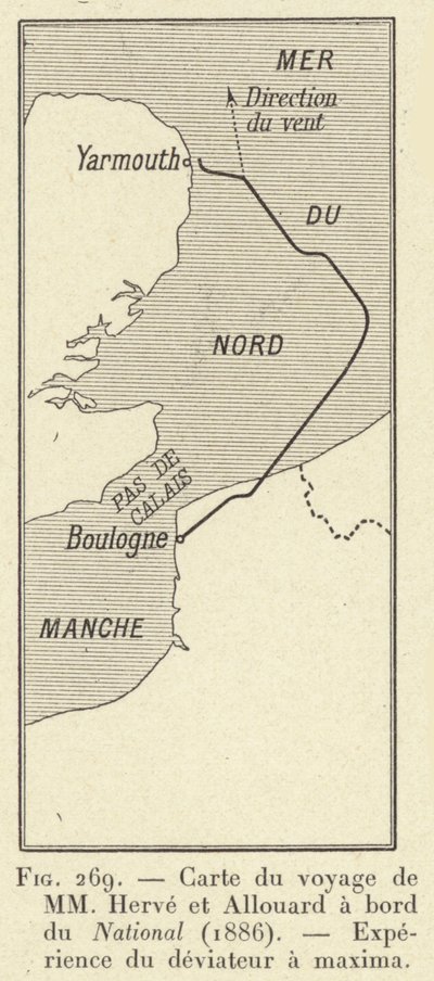 Carte du voyage de MM Hervé et Allouard à bord du National (1886), Expérience du déviateur à maxima - French School