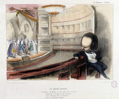 Caricature sur Victor Hugo et le théâtre - lithographie - French School