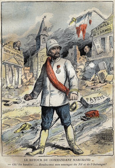 Caricature du commandant Jean-Baptiste Marchand (1863-1934), à Toulon, revenant d