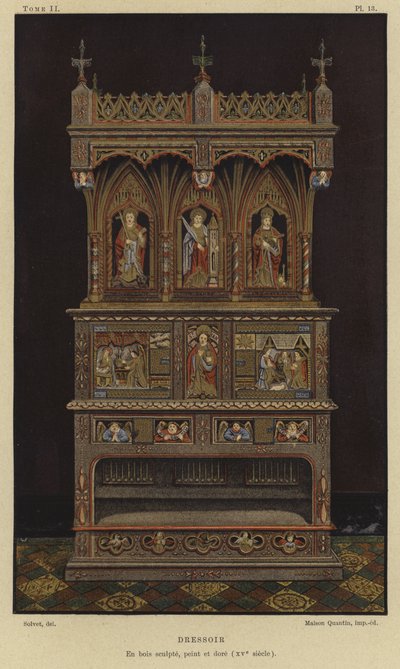 Dressoir en bois sculpté, peint et doré, 15ème siècle - French School