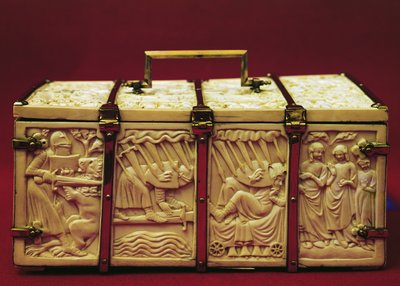 Coffret avec des scènes de littérature romantique, années 1330 - French School