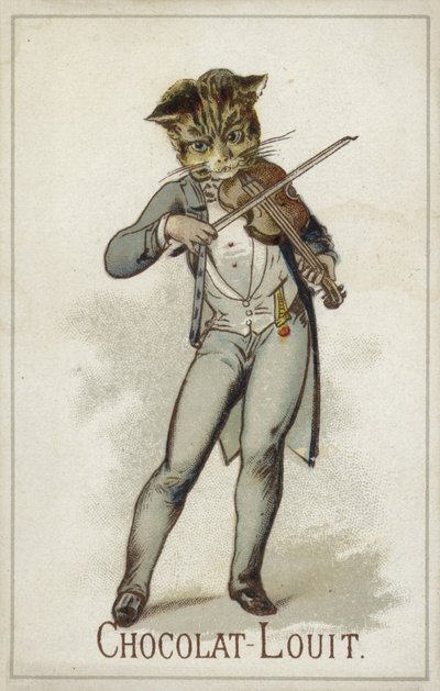 Chat jouant du violon - French School