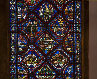 Cathédrale de Chartres, vitrail : vie de Noé, détail (centre) - French School