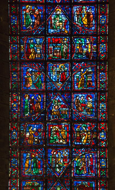 Cathédrale de Chartres, vitrail : vie de saint Fulbert, évêque de Chartres au XIe siècle, détail - French School