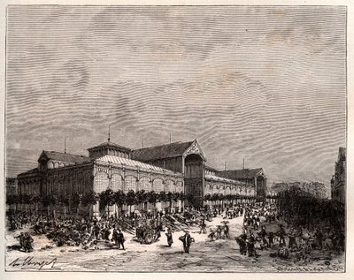 Les Halles centrales à Paris au XIXe siècle - gravure dans «La France illustrée: géographie, histoire, administration statistique» par V.A. Malt-Brown. 1884 - French School