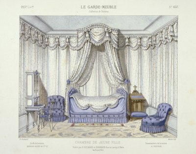 Chambre de Jeune Fille, from Le Garde-Meuble, Pub. Paris, c.1890 (colour litho) - French School