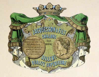 Étiquette de champagne pour Jacquesson & Fils, Champagne Sillery Marque, milieu du 19e siècle - French School