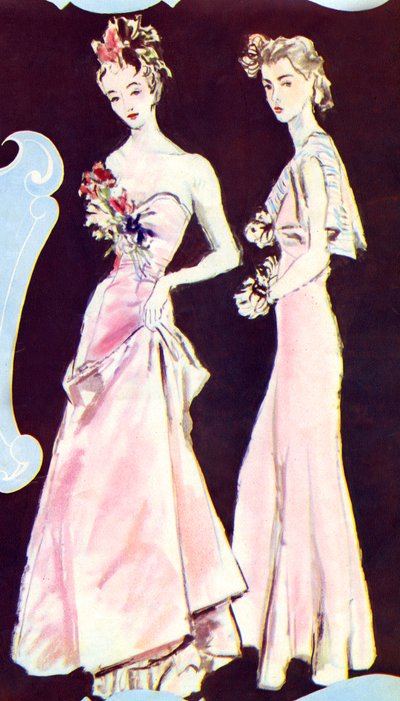 Robes de soirée Chanel, extrait de "Marie Claire", 23 septembre 1938 (impression) - French School
