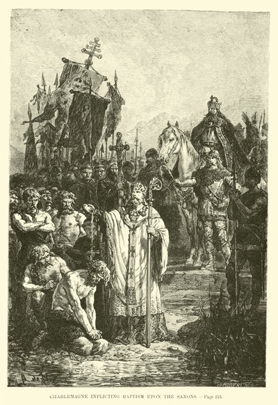 Charlemagne infligeant le baptême aux Saxons - French School