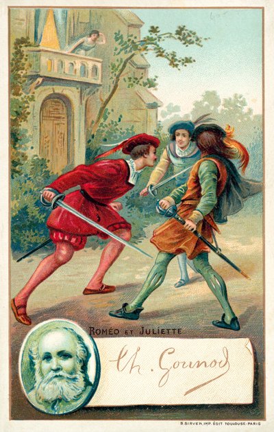 Charles Gounod, compositeur français, et une scène de son opéra Roméo et Juliette - French School