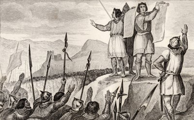 Charles II le Chauve (823-877) et son frère Louis le Germanique concluent un traité à Strasbourg en 842, tiré de 
