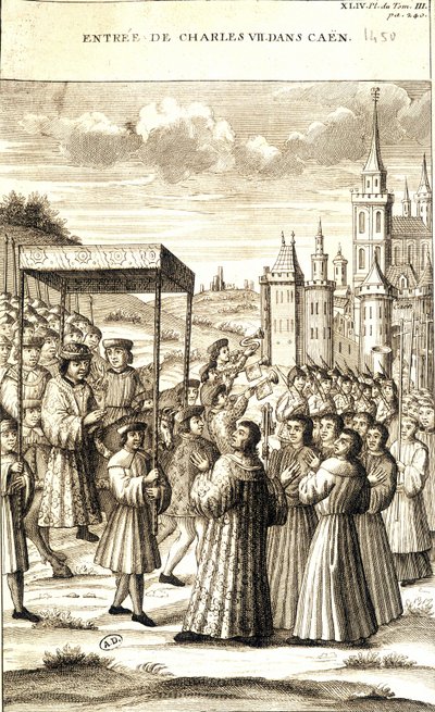 Charles VII entrant à Caen en 1450 - French School