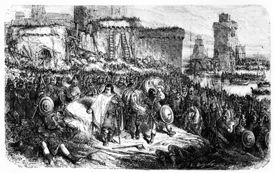 Charles le Gros au siège de Paris par les Normands en 886 - French School