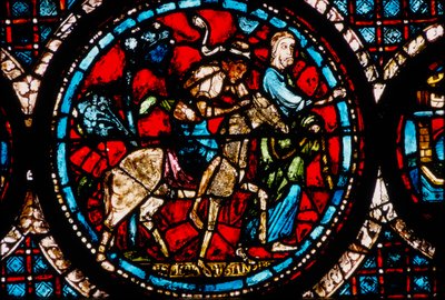 Cathédrale de Chartres, vitrail représentant le vitrail circulaire du Bon Samaritain - French School