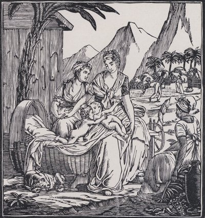 Enfance de Paul et Virginie, scène du roman Paul et Virginie de Jacques-Henri Bernardin de Saint-Pierre (litho) - French School