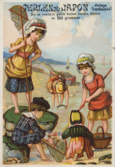 Enfants pêchant sur la plage - French School