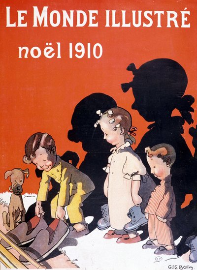 Enfants déposant leurs chaussures devant la cheminée pour le Père Noël - dans « Le Monde Illustré » - French School