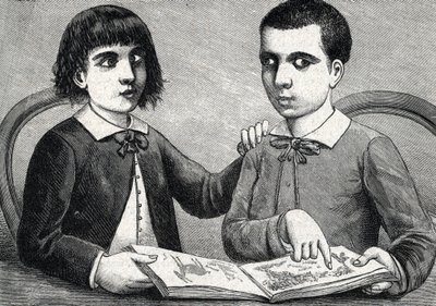 Enfants avec strabisme convergent et divergent ou yeux croisés (gravure) 1888 - French School