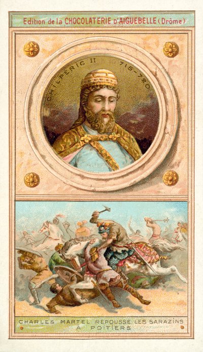 Chilpéric II et Charles Martel battant les Maures à Poitiers, 732 - French School