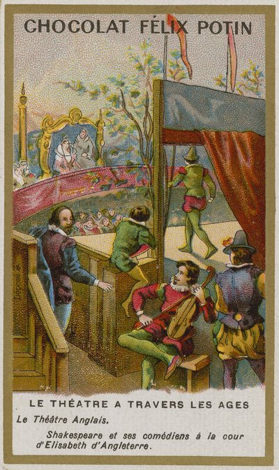 Carte de commerce Chocolat Félix Potin, Théâtre à travers les âges - French School