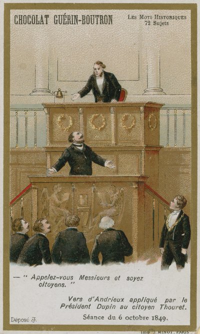 Carte de commerce Chocolat Guerin-Boutron, série Mots Historiques - French School