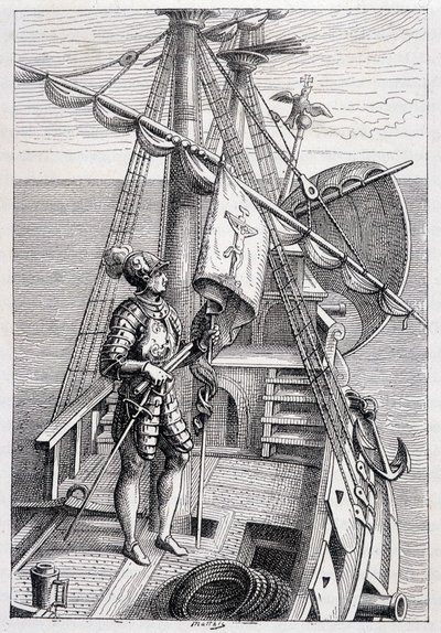 Christophe Colomb sur sa remorque, ill. « Découverte de la Terre » par Jules Verne, éd. Hetzel, 19e siècle - French School