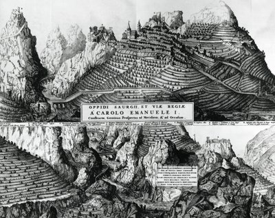 Ville de Saorge, France, sous la domination de Savoie, gravure - French School