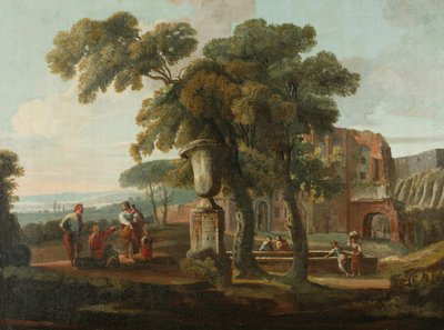 Paysage classique avec urne, vers 1700 - French School