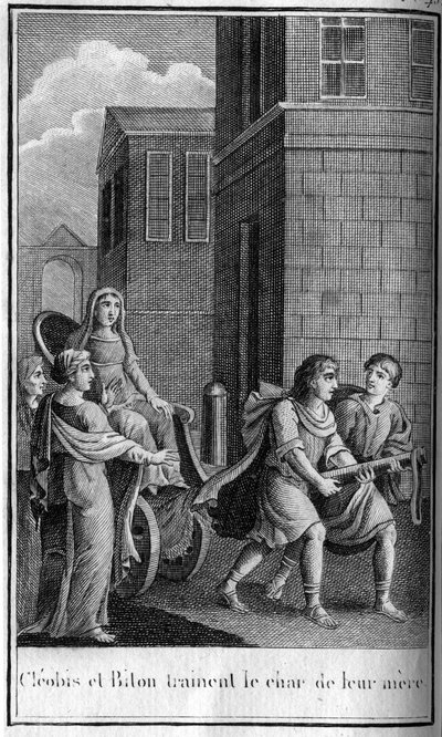 Cléobis et Biton frères jumeaux argiens, fils de Cydippe, prêtresse d