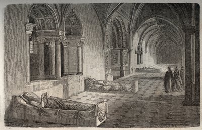 Cloître de Fontevrault avec statues de Henri II - Éléonore de Guyenne - gravure de « Histoire de France » par Victor Duruy (1811-1894) - 1882 - French School