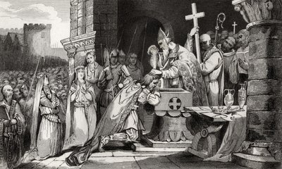 Clovis I (465-511) baptisé avec des hommes de son armée avant la bataille de Tolbiac, de 