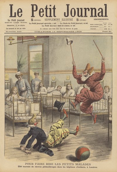 Clowns divertissant les enfants malades dans un hôpital à Londres (lithographie couleur) - French School