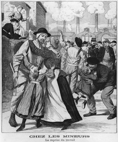 Mineurs de charbon retournant au travail, illustration du Petit Journal, début du 20e siècle - French School