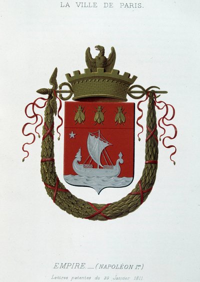 Armoiries de la Ville de Paris : Empire (Napoléon I) - Lettres Patentes datées du 29 janvier 1811 - dans "Armorial National de France", par H. Traversier, Paris - French School