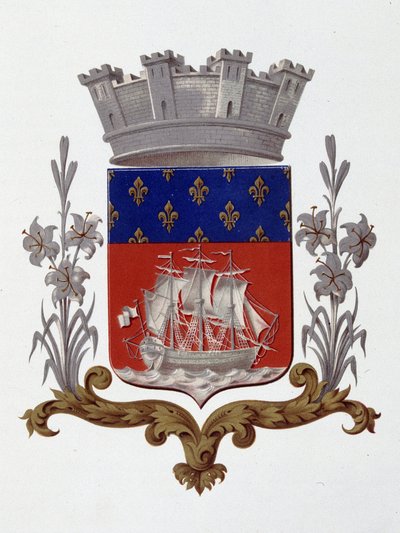 Armoiries de la Ville de Paris : Royauté (Louis XVIII et Charles X) - Lettres Patentes datées du 20 décembre 1917 - dans "Armorial National de France", par H. Traversier, Paris - French School