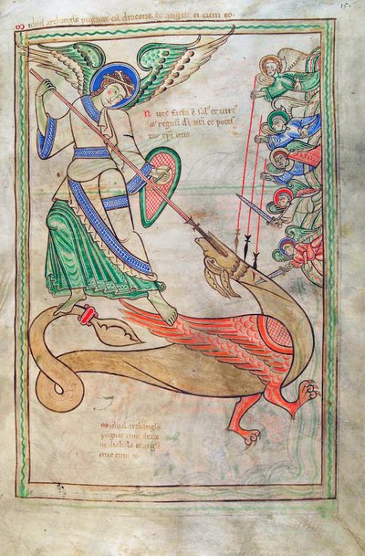 Saint Michel combattant le dragon, du Liber Floridus par Lambert de Saint-Omer vers 1120 - French School
