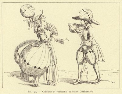 Coiffures et vêtements au ballon (caricature) - French School