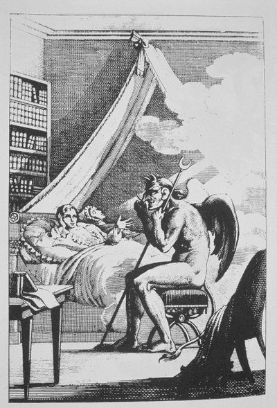Collin de Plancy (1793-1887) conversant avec le Diable, de Le Diable Peint par Lui-même (1825) illustré dans une histoire de la magie publiée à la fin du 19e siècle - French School