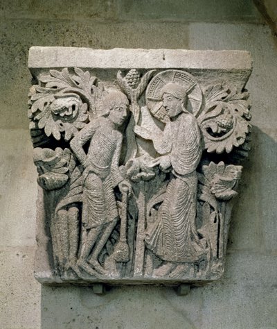 Chapiteau de colonne représentant le Christ et Jacques le Mineur, c.1125-30 (calcaire) - French School
