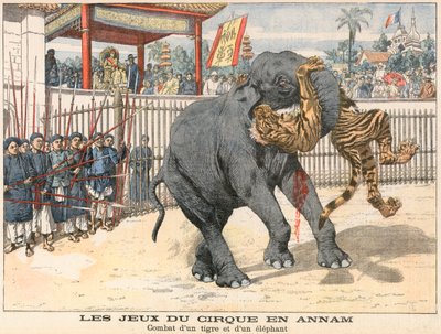Combat entre un tigre et un éléphant - French School