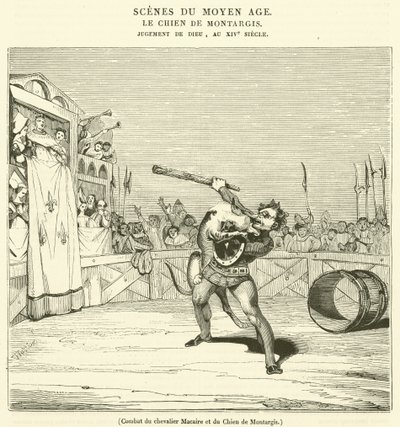 Combat du chevalier Macaire et du Chien de Montargis - French School
