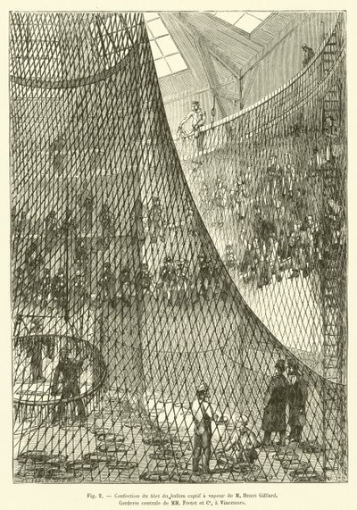 Confection du filet du ballon captif à vapeur de M Henri Giffard, Corderie centrale de MM Fretet et Cie, à Vincennes - French School