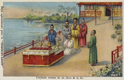 Confucius complétant les Six Livres de la Loi, Chine - French School